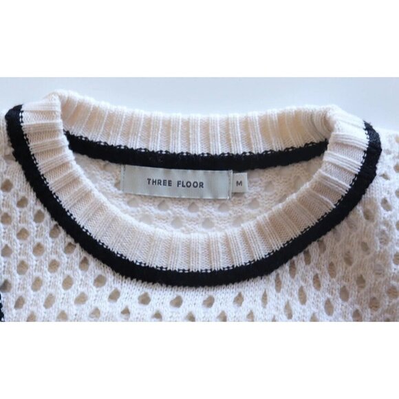 Three Floor Women's M Black White Perforated and Fringed Knitted Shift Dress - Picture 3 of 11